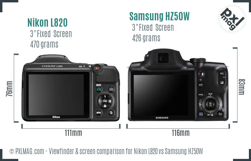 Nikon L820 vs Samsung HZ50W Screen and Viewfinder comparison