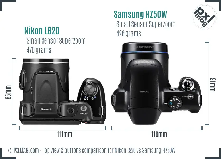 Nikon L820 vs Samsung HZ50W top view buttons comparison