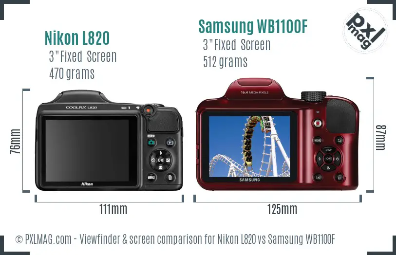 Nikon L820 vs Samsung WB1100F Screen and Viewfinder comparison