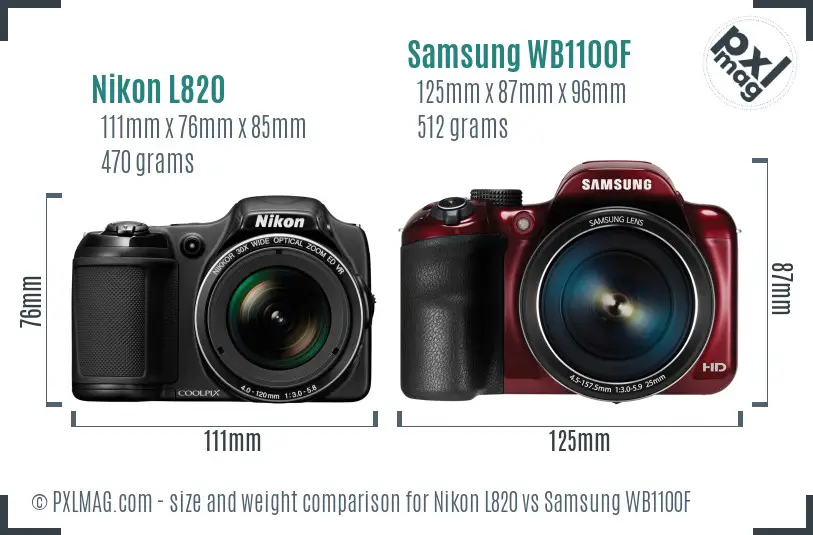 Nikon L820 vs Samsung WB1100F size comparison