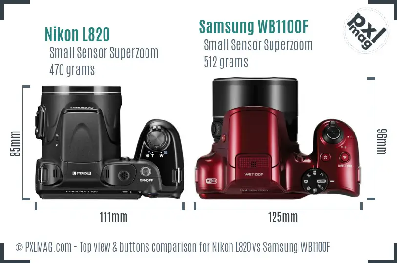 Nikon L820 vs Samsung WB1100F top view buttons comparison
