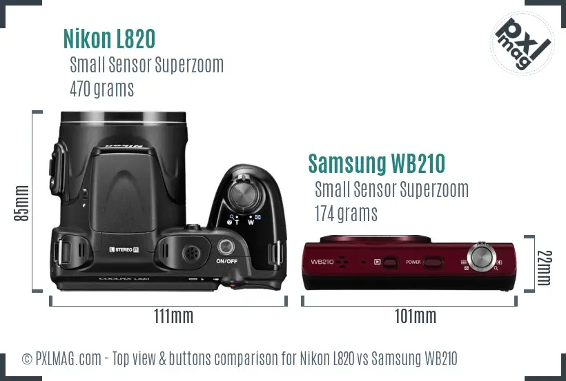 Nikon L820 vs Samsung WB210 top view buttons comparison