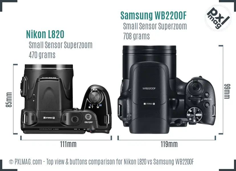 Nikon L820 vs Samsung WB2200F top view buttons comparison