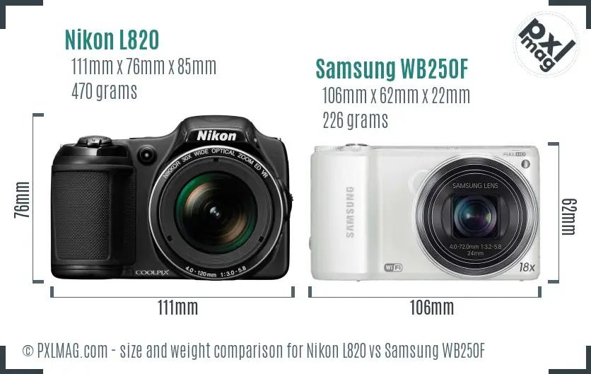 Nikon L820 vs Samsung WB250F size comparison