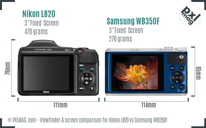 Nikon L820 vs Samsung WB350F Screen and Viewfinder comparison