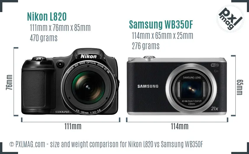 Nikon L820 vs Samsung WB350F size comparison