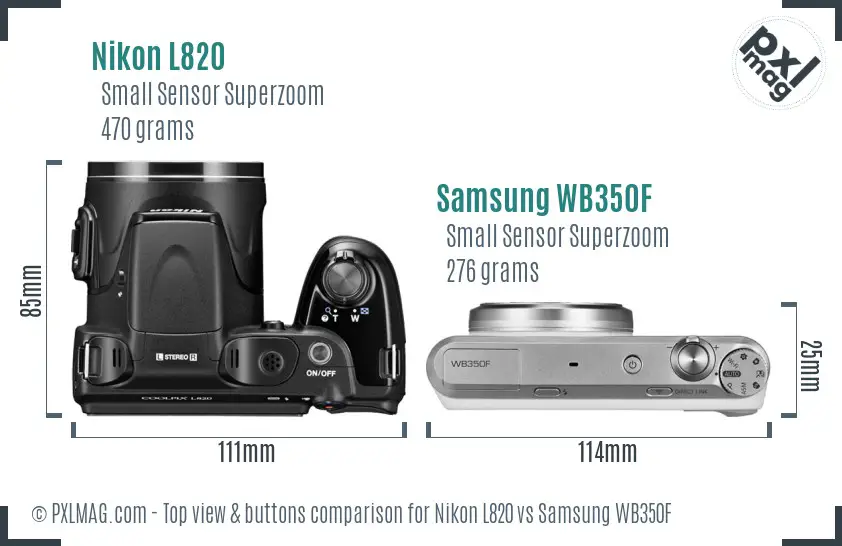 Nikon L820 vs Samsung WB350F top view buttons comparison
