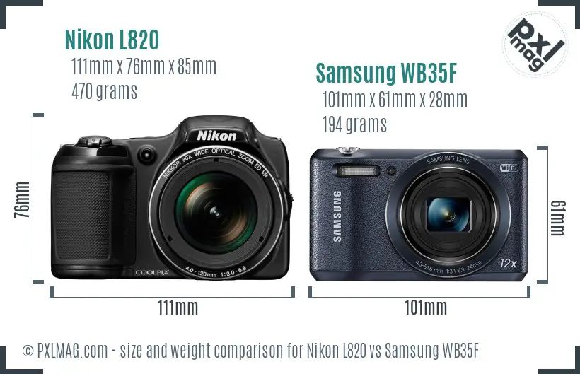 Nikon L820 vs Samsung WB35F size comparison