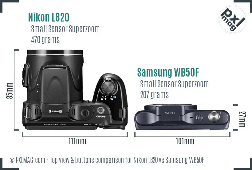 Nikon L820 vs Samsung WB50F top view buttons comparison Nikon L820 vs Samsung WB50F top view buttons comparison