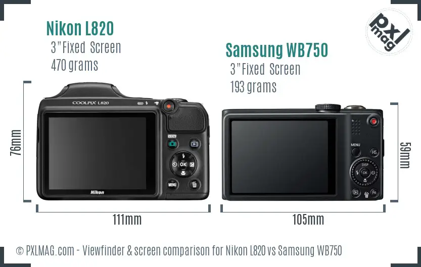 Nikon L820 vs Samsung WB750 Screen and Viewfinder comparison