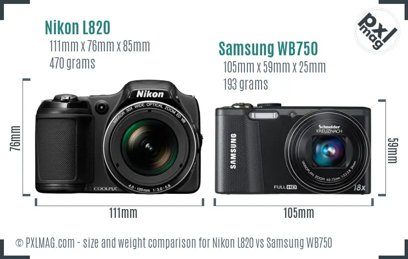Nikon L820 vs Samsung WB750 size comparison
