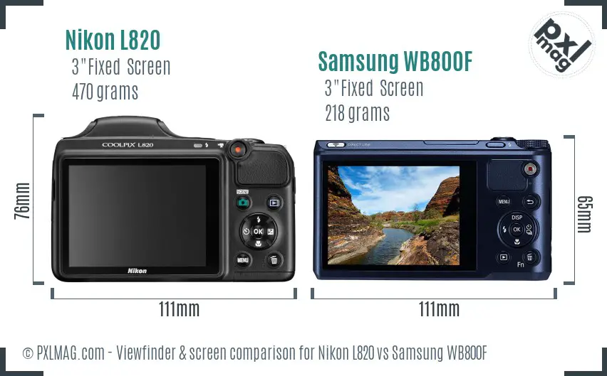 Nikon L820 vs Samsung WB800F Screen and Viewfinder comparison