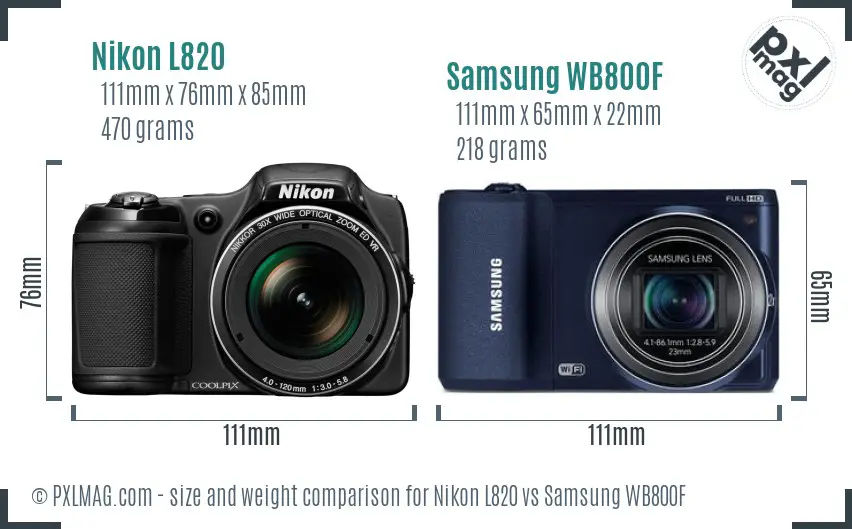 Nikon L820 vs Samsung WB800F size comparison