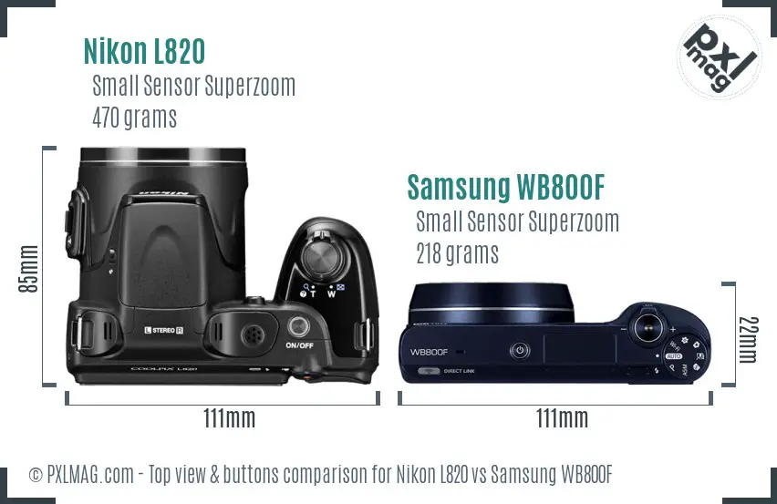 Nikon L820 vs Samsung WB800F top view buttons comparison