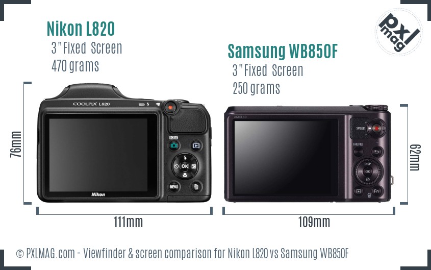 Nikon L820 vs Samsung WB850F Screen and Viewfinder comparison