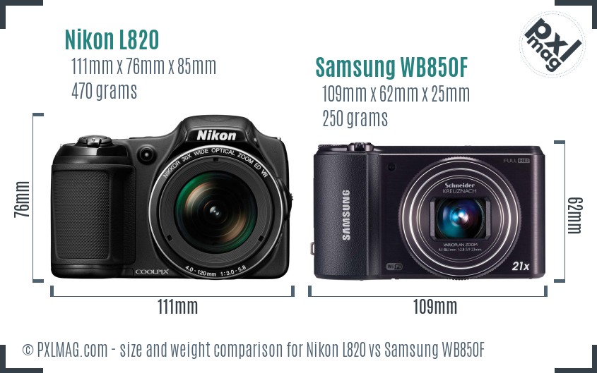Nikon L820 vs Samsung WB850F size comparison