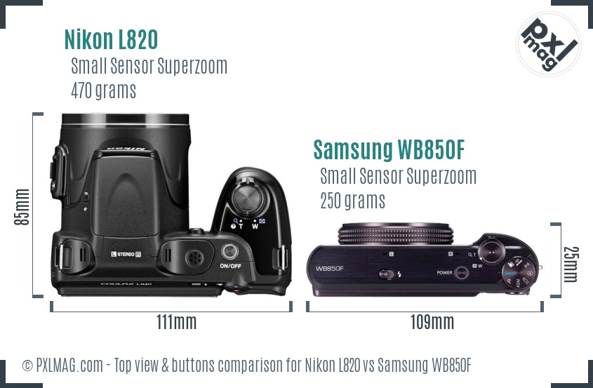 Nikon L820 vs Samsung WB850F top view buttons comparison