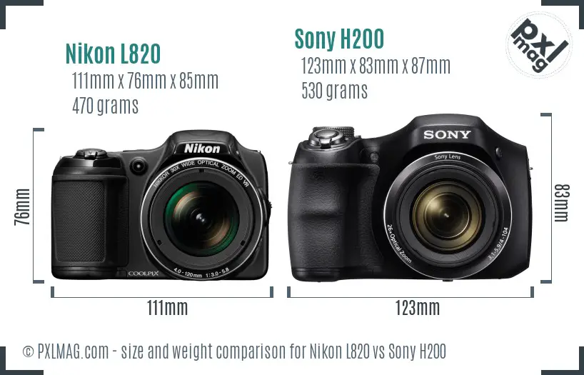 Nikon L820 vs Sony H200 size comparison