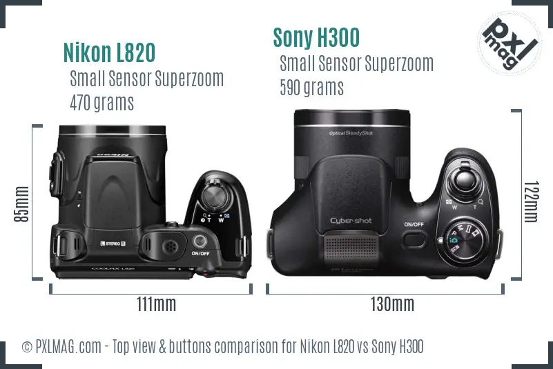 Nikon L820 vs Sony H300 top view buttons comparison