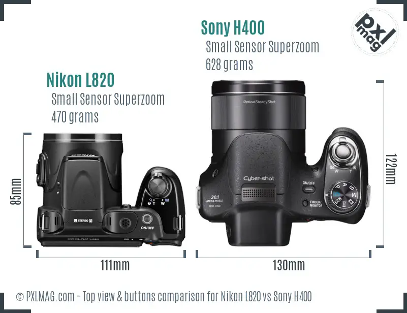 Nikon L820 vs Sony H400 top view buttons comparison Nikon L820 vs Sony H400 top view buttons comparison
