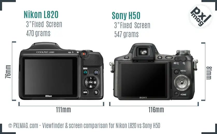 Nikon L820 vs Sony H50 Screen and Viewfinder comparison
