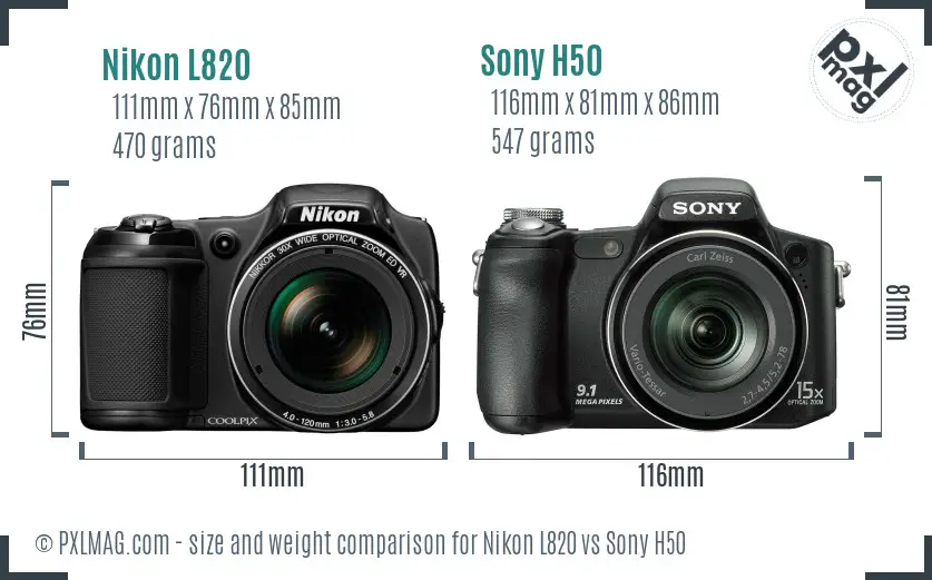 Nikon L820 vs Sony H50 size comparison