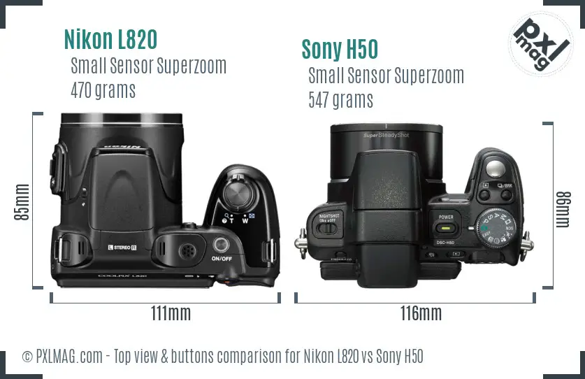 Nikon L820 vs Sony H50 top view buttons comparison