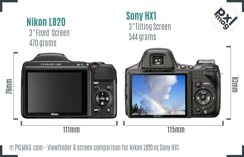 Nikon L820 vs Sony HX1 Screen and Viewfinder comparison