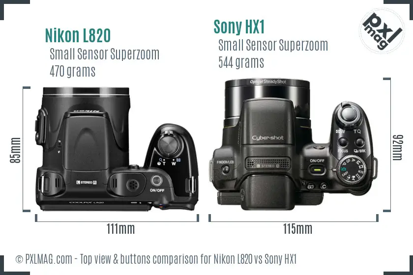 Nikon L820 vs Sony HX1 top view buttons comparison