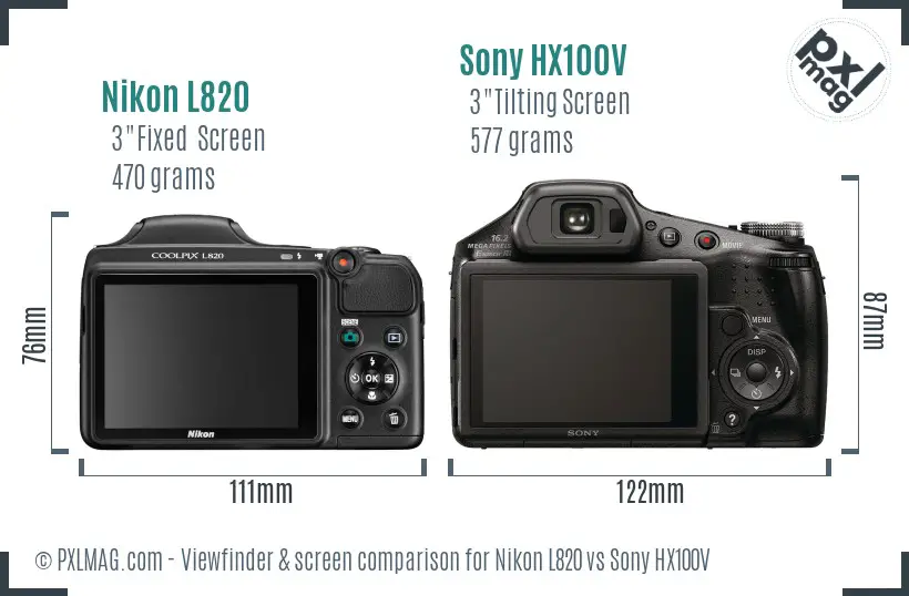 Nikon L820 vs Sony HX100V Screen and Viewfinder comparison