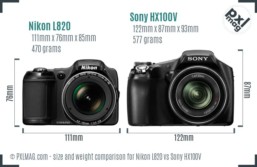 Nikon L820 vs Sony HX100V size comparison