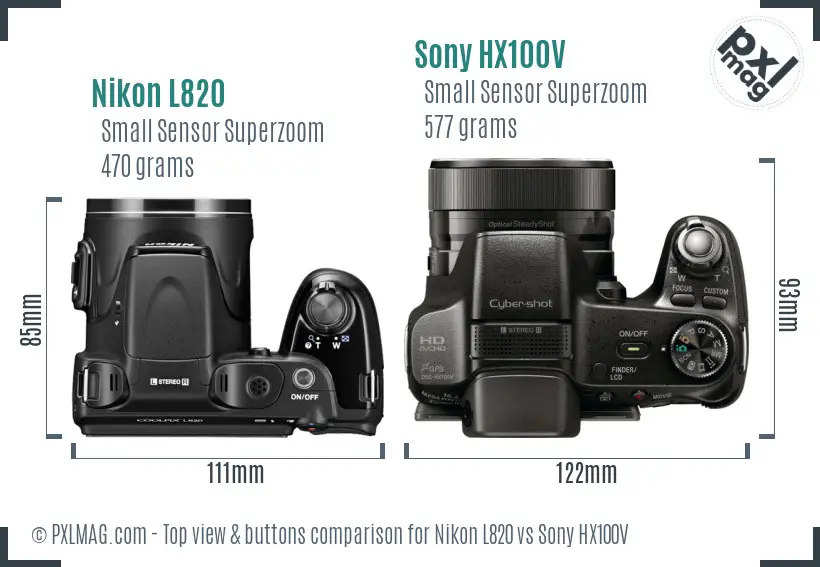 Nikon L820 vs Sony HX100V top view buttons comparison