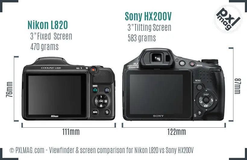 Nikon L820 vs Sony HX200V Screen and Viewfinder comparison