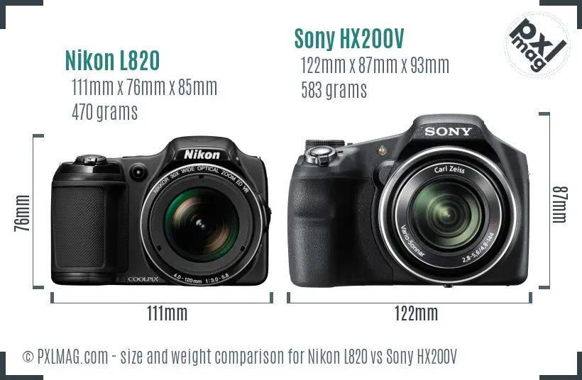 Nikon L820 vs Sony HX200V size comparison