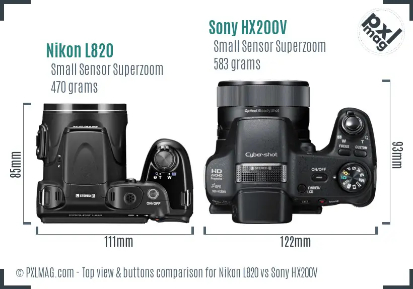 Nikon L820 vs Sony HX200V top view buttons comparison