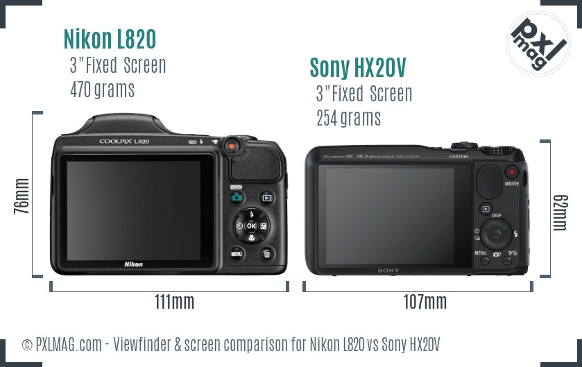 Nikon L820 vs Sony HX20V Screen and Viewfinder comparison