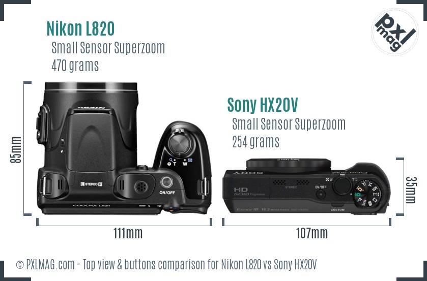 Nikon L820 vs Sony HX20V top view buttons comparison