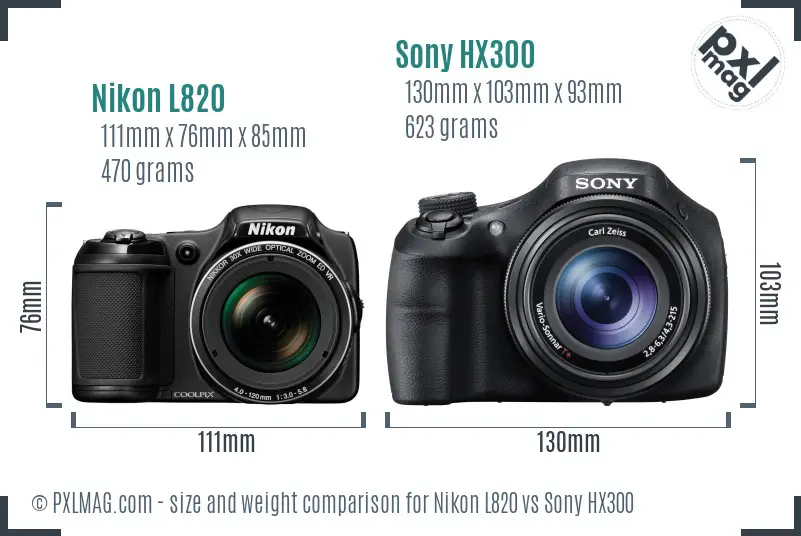 Nikon L820 vs Sony HX300 size comparison