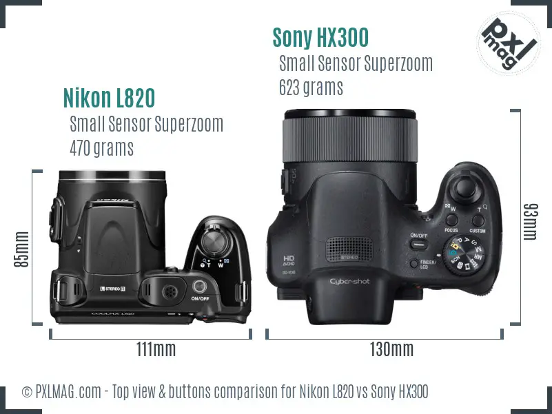 Nikon L820 vs Sony HX300 top view buttons comparison