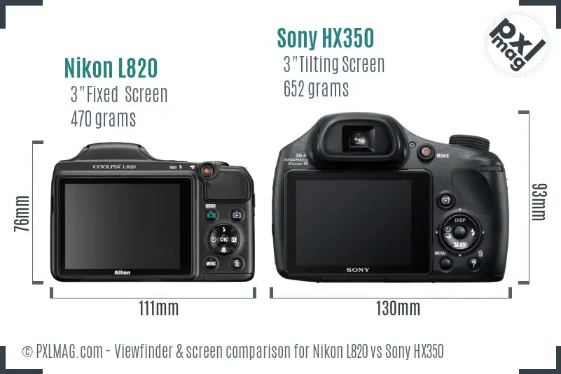 Nikon L820 vs Sony HX350 Screen and Viewfinder comparison
