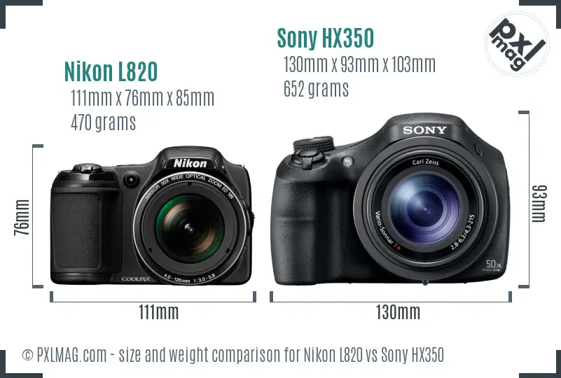 Nikon L820 vs Sony HX350 size comparison