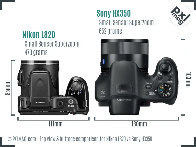 Nikon L820 vs Sony HX350 top view buttons comparison