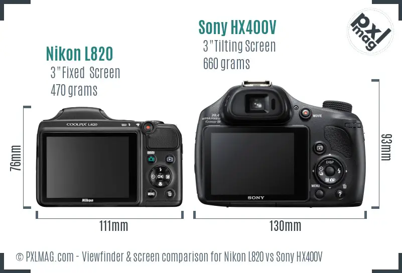 Nikon L820 vs Sony HX400V Screen and Viewfinder comparison