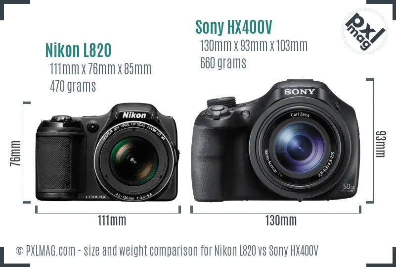 Nikon L820 vs Sony HX400V size comparison