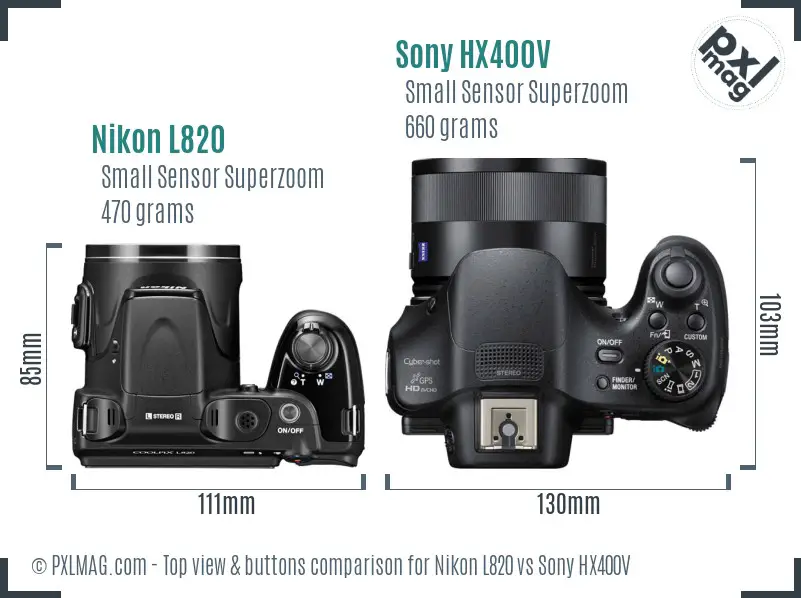 Nikon L820 vs Sony HX400V top view buttons comparison