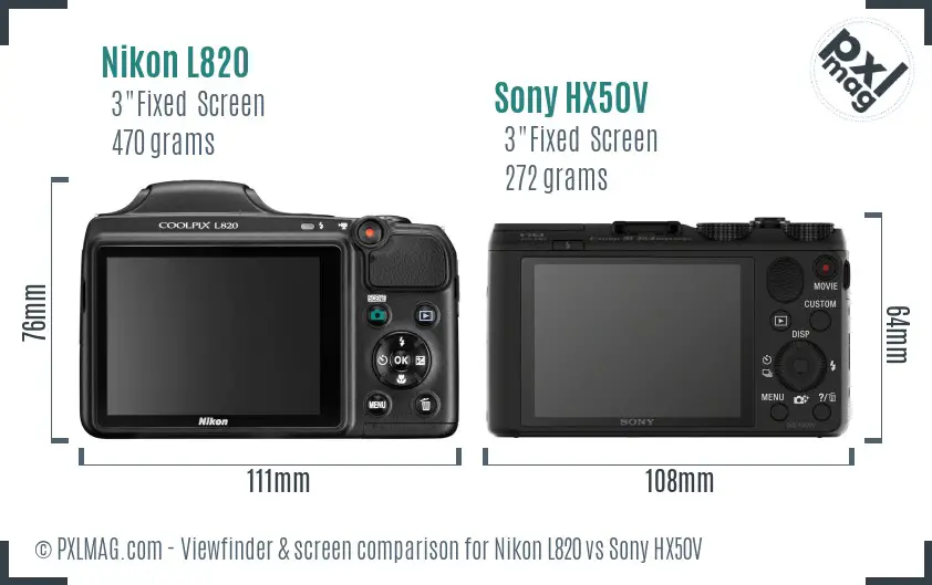 Nikon L820 vs Sony HX50V Screen and Viewfinder comparison
