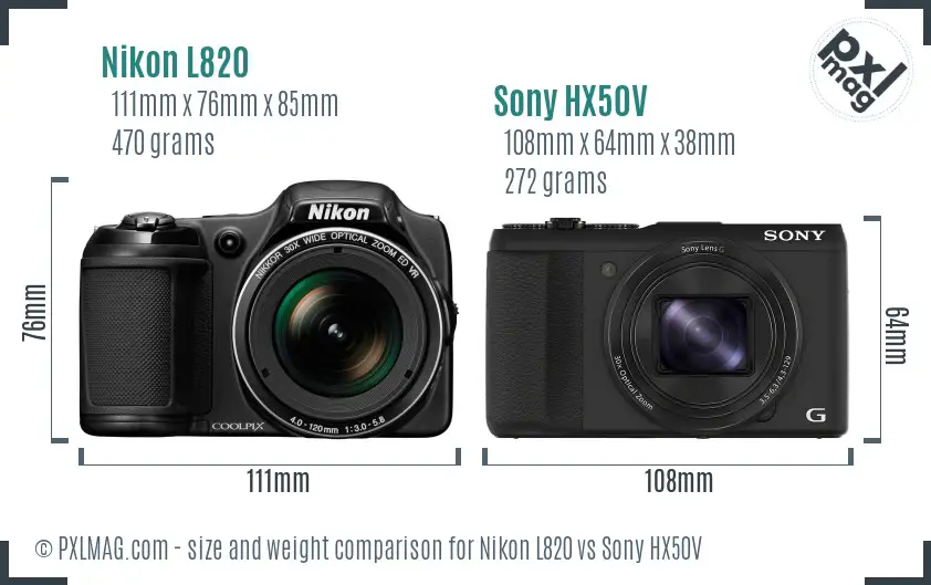 Nikon L820 vs Sony HX50V size comparison