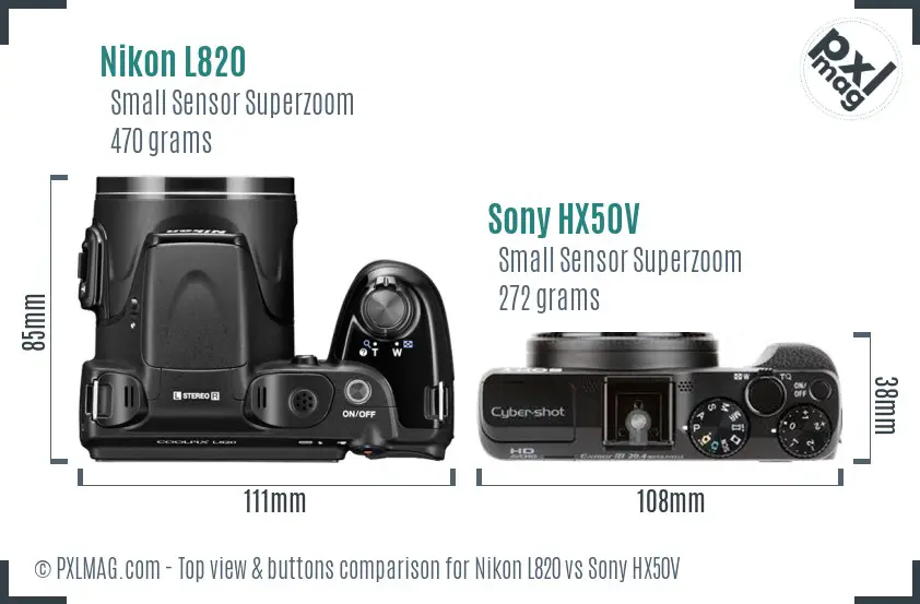 Nikon L820 vs Sony HX50V top view buttons comparison