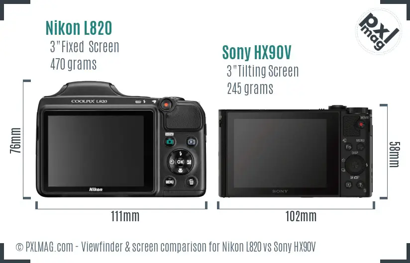 Nikon L820 vs Sony HX90V Screen and Viewfinder comparison