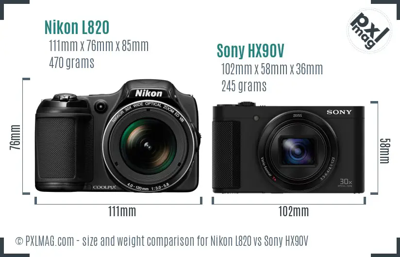 Nikon L820 vs Sony HX90V size comparison
